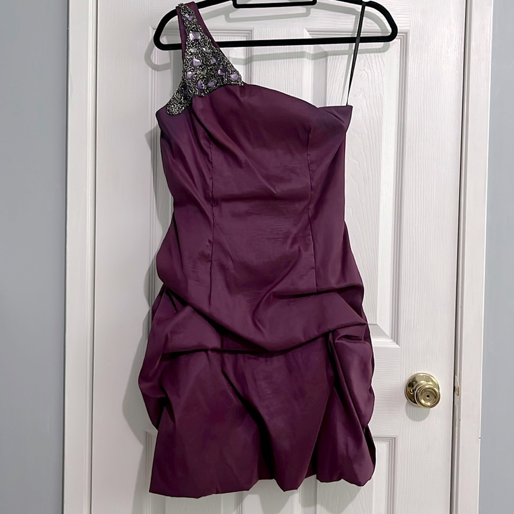 Vintage Jessica McClintock Deep Purple One Shoulder Beaded Taffeta Prom Dress